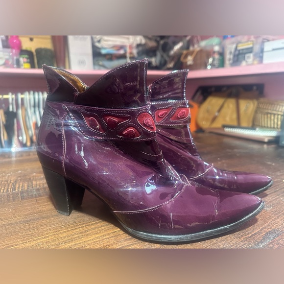 France Mode Burgundy Patent Leather Ankle Boots Size 39.5 - Picture 6 of 10